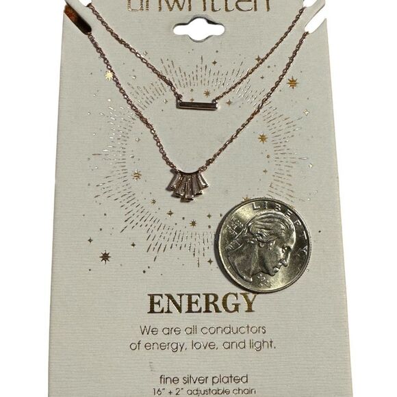 NWT Unwritten Rose Gold Flash Plated CZ Bar Layered Pendant Necklace Rose Gold - Picture 3 of 4